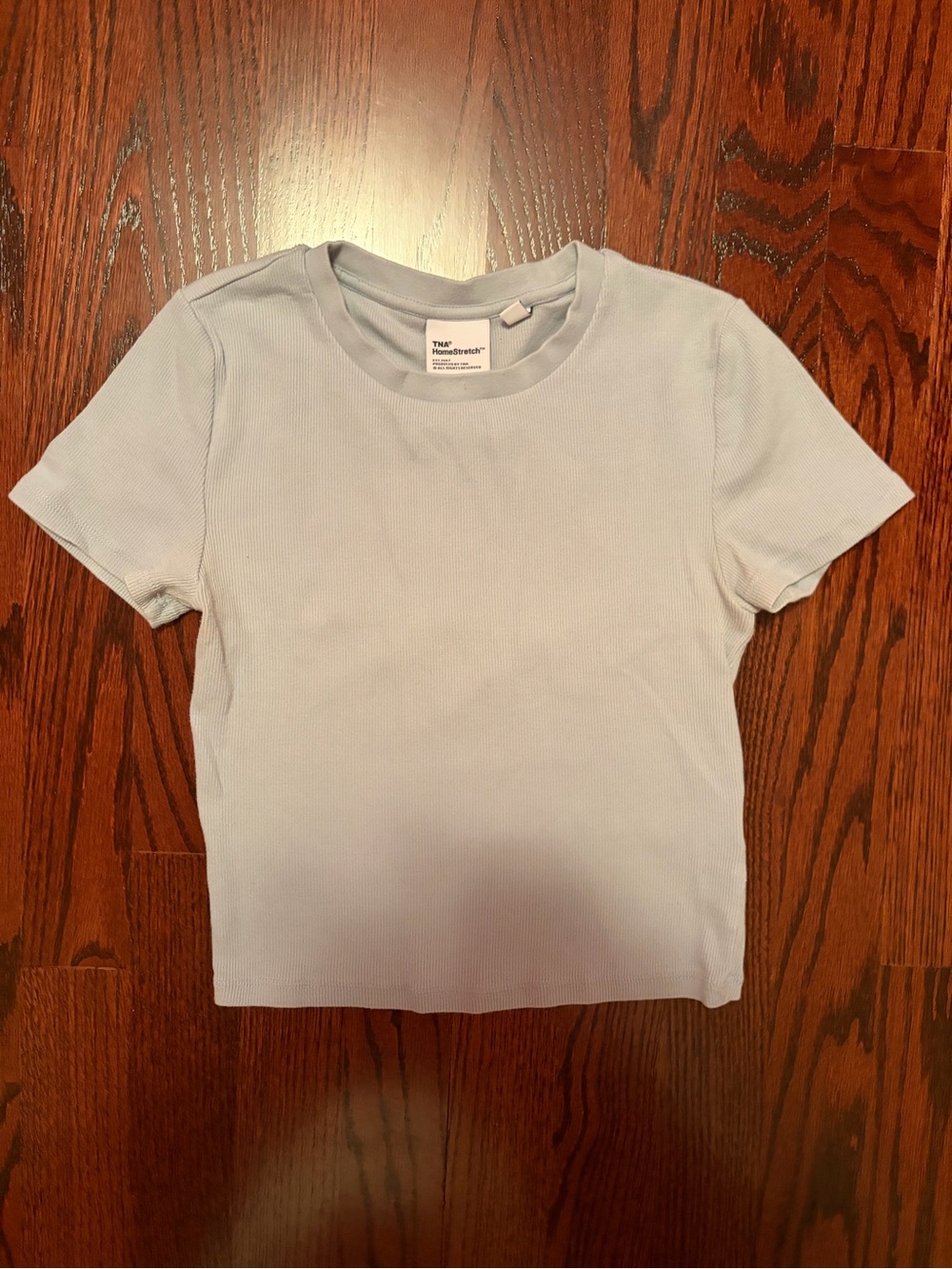 TNA Ribbed Short Sleeve Crop Top in Light Blue